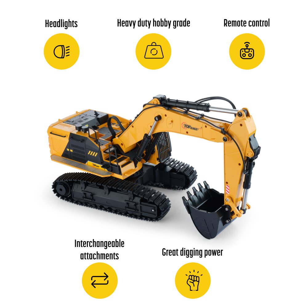 Cargador Frontal RC Top Race TR-133G – Camión De Construcción De 9 Canales Con Pala De Metal, Luces Y Sonido, Batería De 400 MAh, Ideal Para Niños Y Adultos