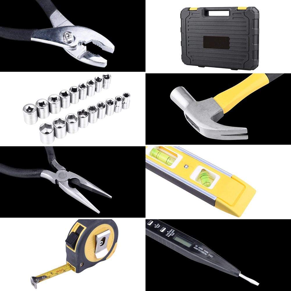 78pcs Set Di Utensili Manuali Kit Di Utensili Manuali Per Riparazioni Domestiche Generali Con Cassetta Degli Attrezzi In Plastica Custodia Per Chiavi A Bussola Cacciavite Coltello Oro