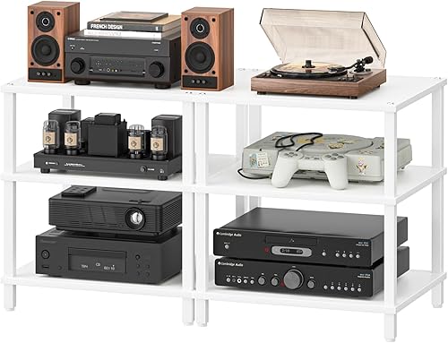 Miniatura 12 de Soporte para reproductor multimedia AV de 4 niveles, gabinete estéreo negro, gabinete estéreo moderno, soporte de TV de madera, estante de consola