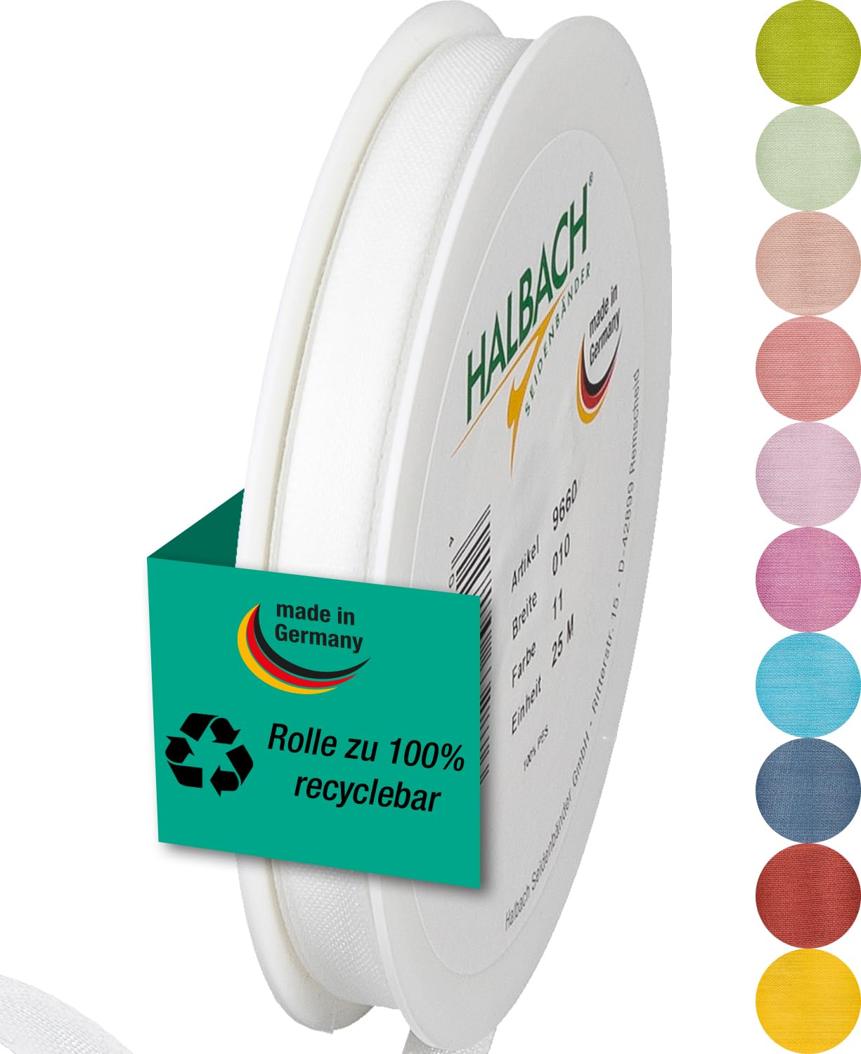 Halbach Seidenbänder Gift Ribbon Width 10 mm Length 25 m Ribbon Made in Germany Gift Ribbons in a Variety of Colours and Widths Perfect for Packaging and Decorating Colour: White