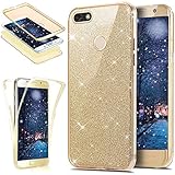Huawei P9 Lite Mini Case,[Full-Body 360 Coverage Protective] Crystal Clear Sparkly Shiny Glitter Bling Front Back Full Coverage Soft Clear TPU Silicone Rubber Case for Huawei P9 Lite Mini,Gold
