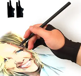 Luva de desenho, luva de arte digital de rejeição de palma de 3 camadas para tablet gráfico, luvas de artista com dois dedos para iPad, esboço de papel, protetor de manchas (2 peças, pequena)
