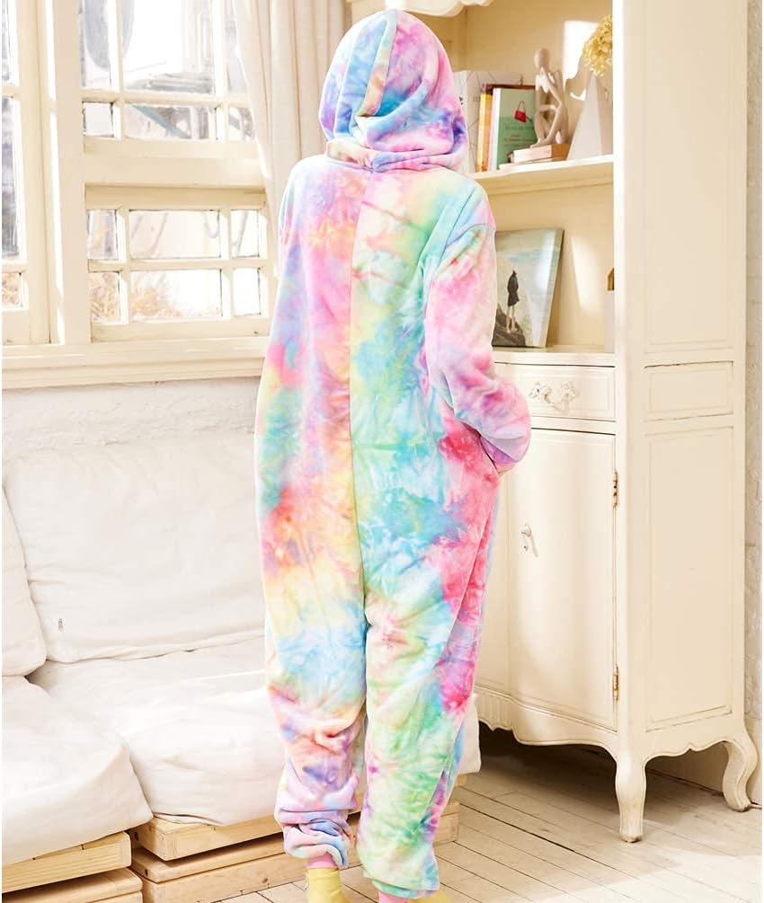 COSUSKET Snug Fit Flannel Onesie Pajamas for Women Tie Dye Costume
