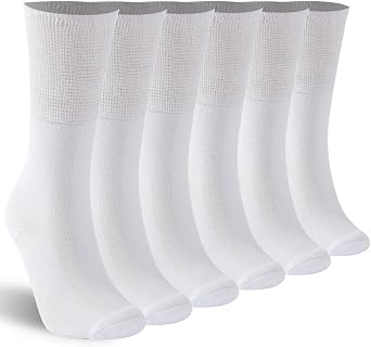 KitNSox Diabetic Crew Socks Mens Womens Cotton Seamless Cushion Non Binding Top Socks 3/6 Pack