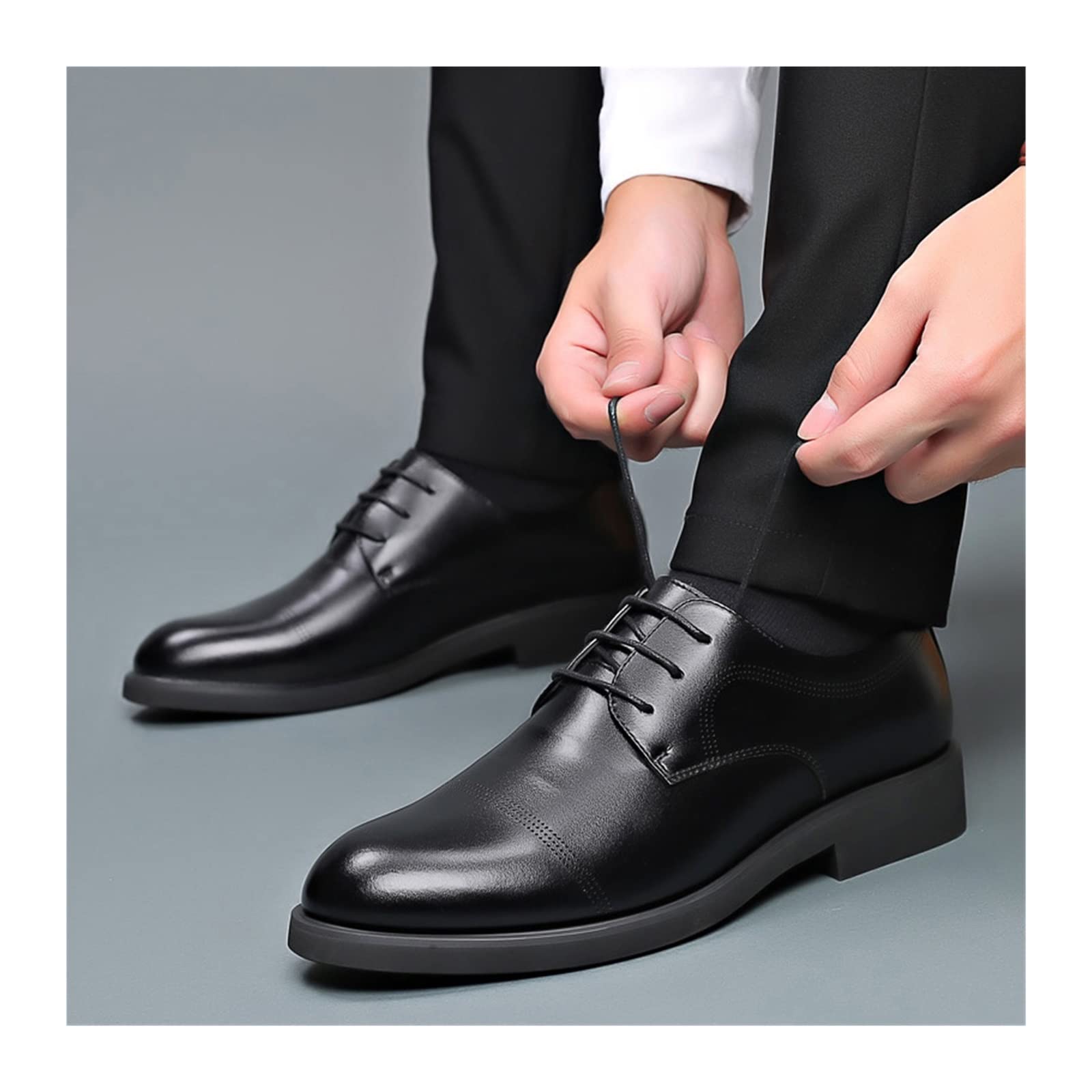 CARZE Męskie skórzane buty biznesowe Prawdziwe skórzane oddychające sznurowane skórzane buty Męskie wizytowe buty profesjonalne Obuwie męskie buty męskie(Increase in Black,40)