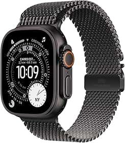 Apple Watch Ultra 3 GPS + Cellular, Caixa em titânio preto de 49 mm com Loop milanesa em titânio preto ‑ P