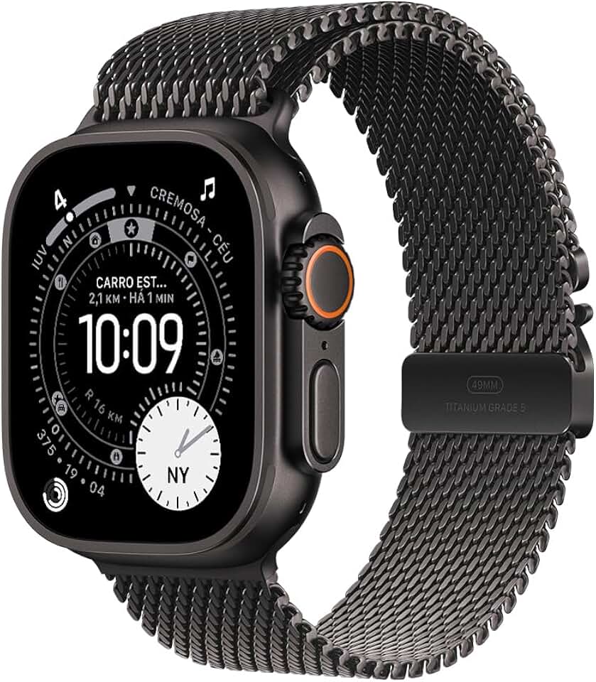 Apple Watch Ultra 3 GPS + Cellular, Caixa em titânio preto de 49 mm com Loop milanesa em titânio preto ‑ M