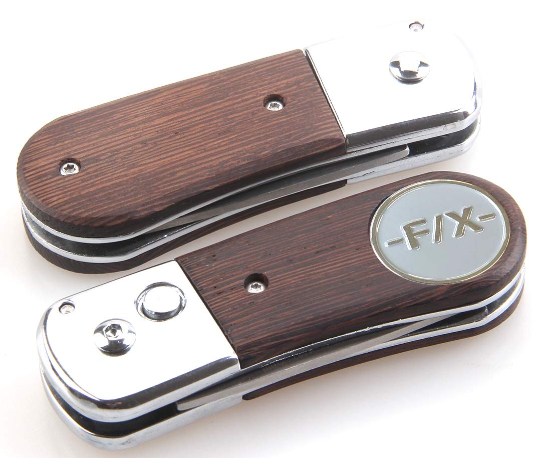 Premium Pitchgabel mit Echtholzbeschlag - Pitchfix de Luxe - ergonomisch - tolles Golfgeschenk für Sie und Ihn