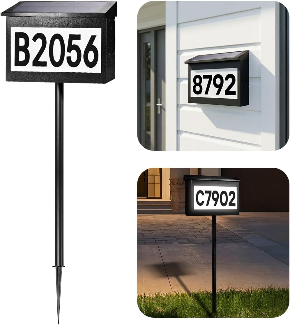 All Aluminum Alloy Solar House Numbers for Outside, 11.8 Inch Large Size Digital Signage for Aluminum Alloy Address Sign Lights, 3 Light Modes for Outdoor House Identification & DIY Installation