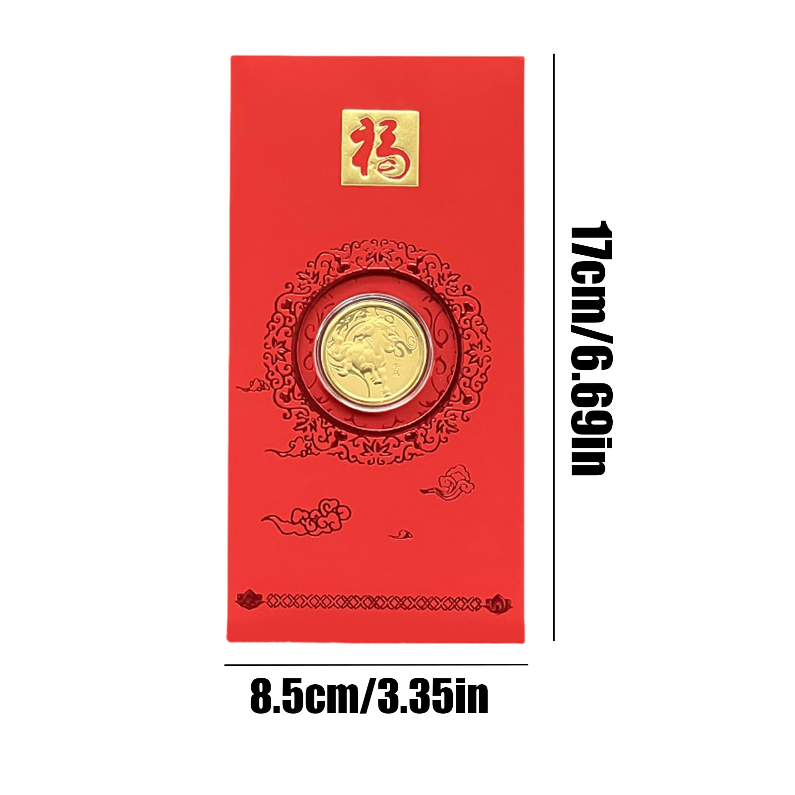 Sobre Rojo Chino Con Moneda Del Año Del Caballo 2026 – Diseño En Relieve De Caballo Galopante Para Regalos De Dinero – Tamaño 17×8.5 Cm