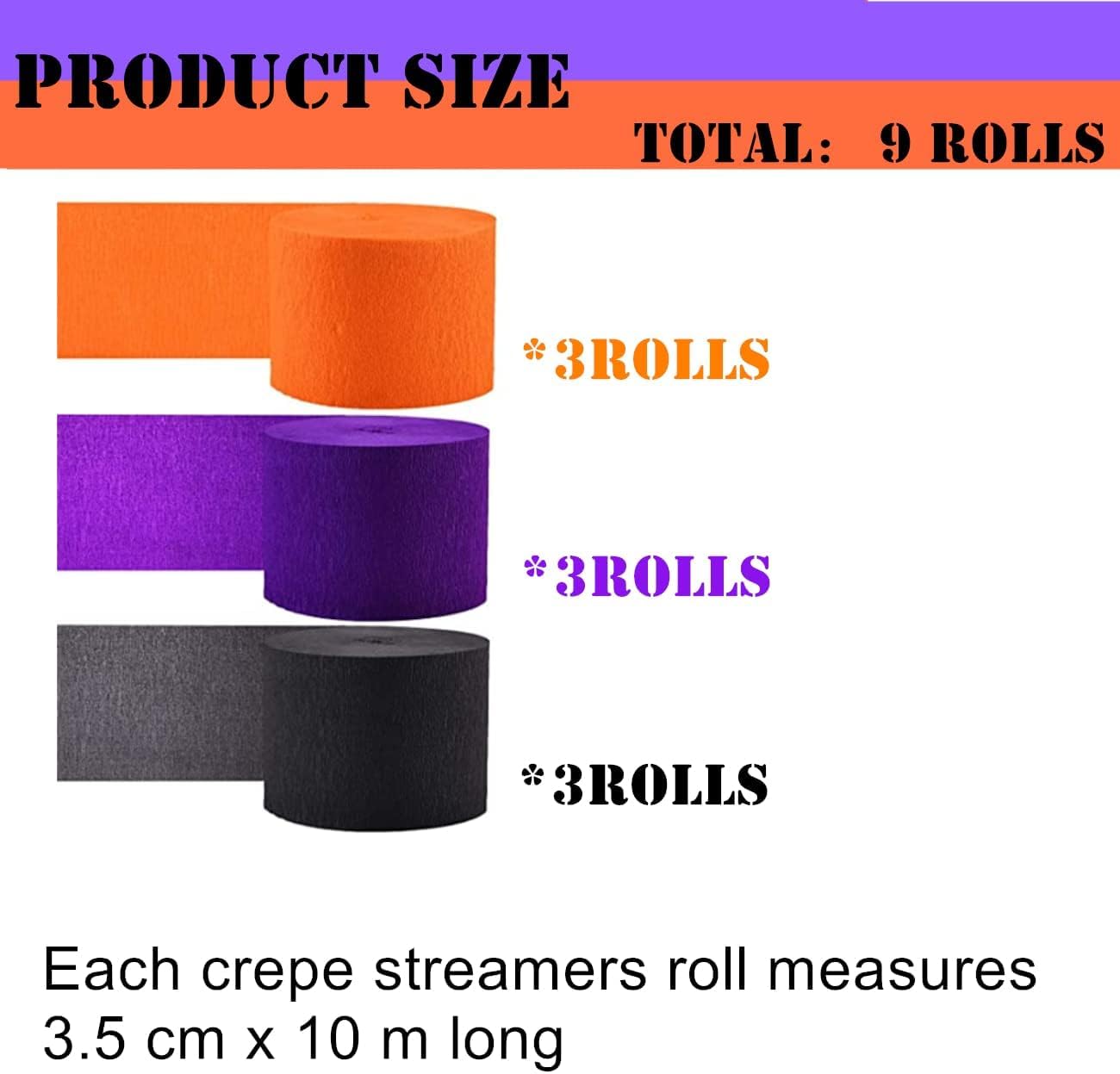 4 Rouleaux Papier Crépon Halloween Noir Et Orange - 4,5 Cm X 25 M, Décoration Fête, Guirlandes, Déguisements