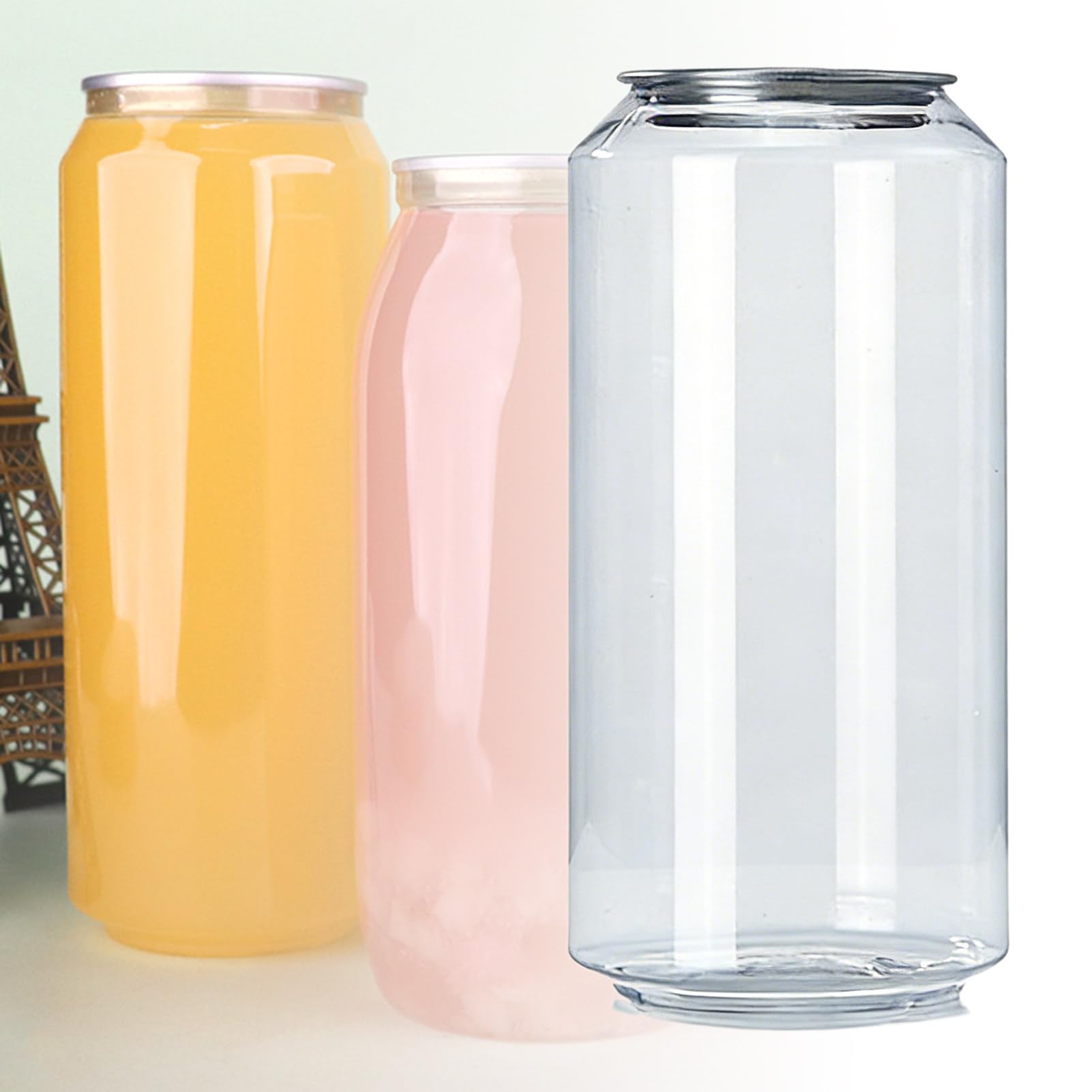 200-Pack Disposable Leakproof Plastic Can Sealer Bottles with Aluminum Caps, PET Clear Cups for Juice, Boba, Compatible with Automatic Cup Sealer 500ml