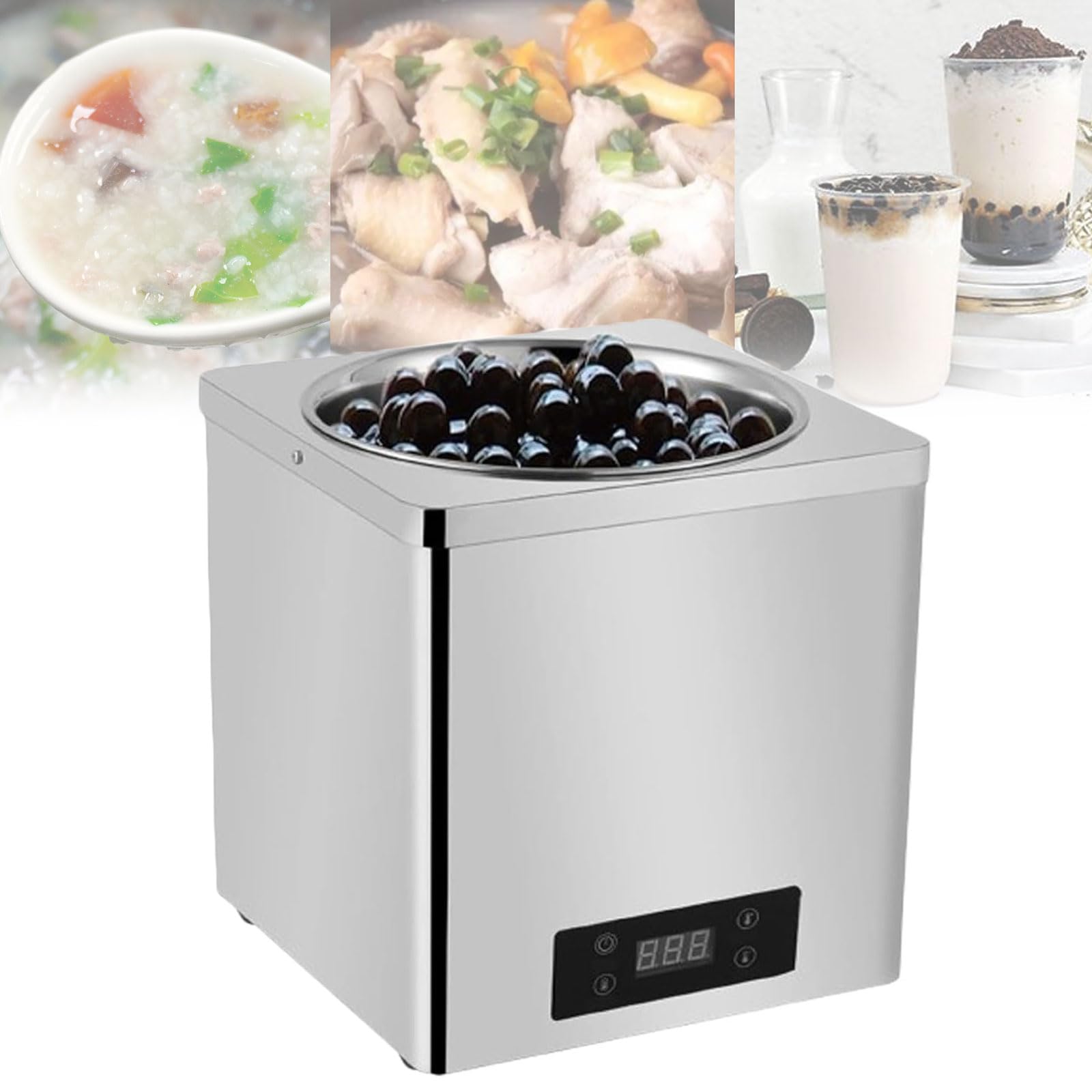 XCSCUK Commercial Soup Warmer, 600W Electric Pearl Warmer Tapioca Machine Insulation Pot,30-100℃ Adjustable Temperature, for Milk Tea Shop (3L)
