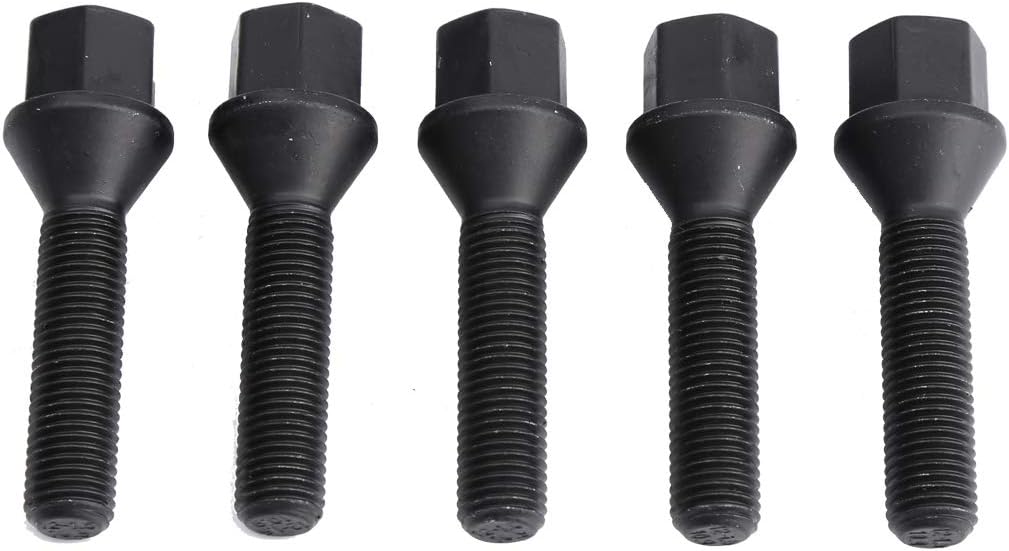 12x1.5mm Tuner Lug Bolts, KSP Conical Seat Extended 45mm Shank 17mm Hex for Aftermarket Wheels, 5PCS Black