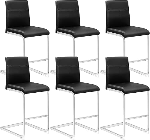 SICOTAS Juego de 2 taburetes de bar modernos de altura de mostrador con respaldo de 26 pulgadas de alto, tapizado de piel sintética de metal sólido,