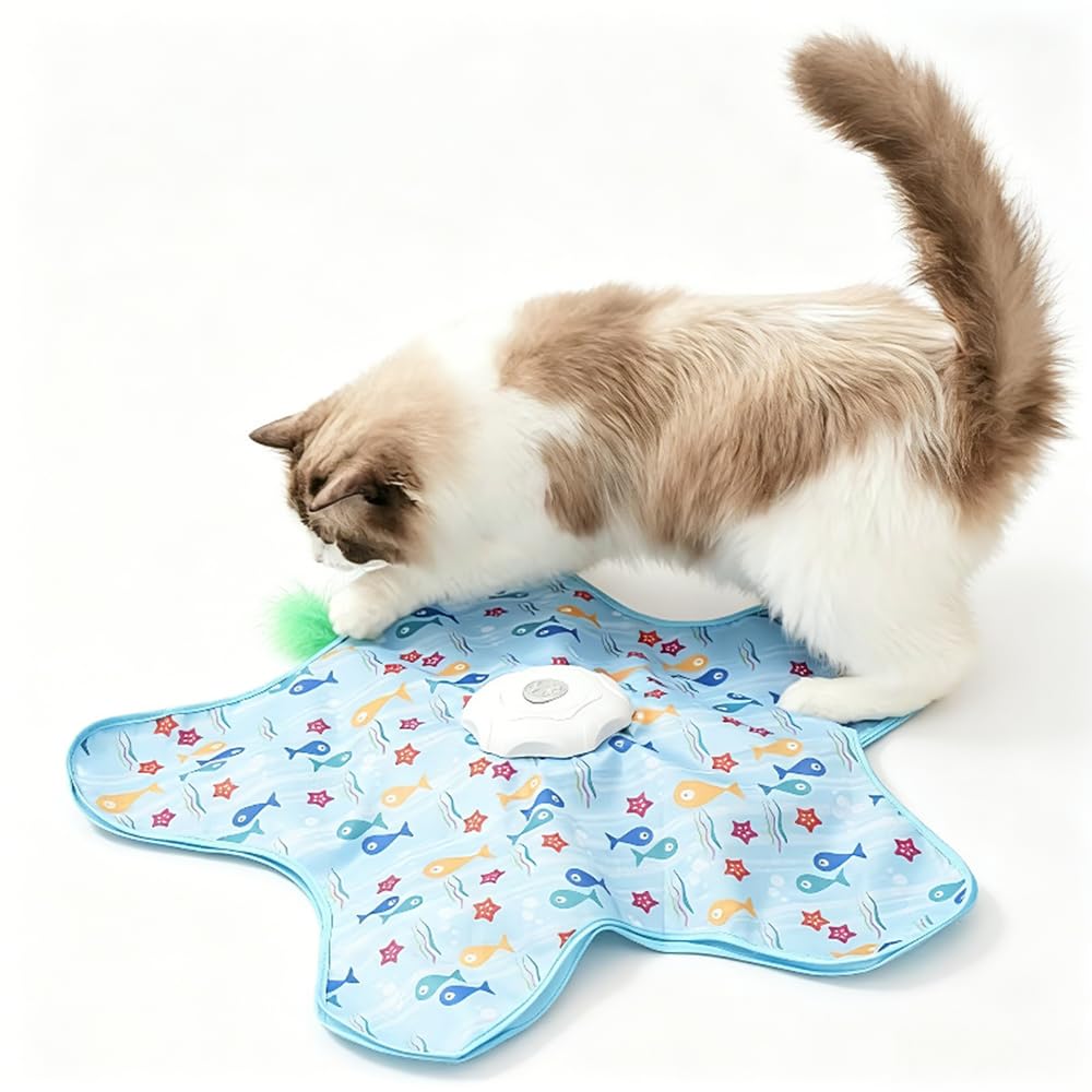 Automatisches Katzenspielzeug für Indoor-Katzen, Verstecken und Suchen Jagdspiel Übungs-Spielplatte, wiederaufladbares interaktives Katzenspielzeug, bewegliche verdeckte Federn, langlebiges