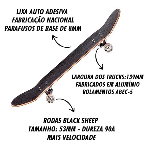 Skate Completo Marfim Black Sheep para Street e Pistas Tribal