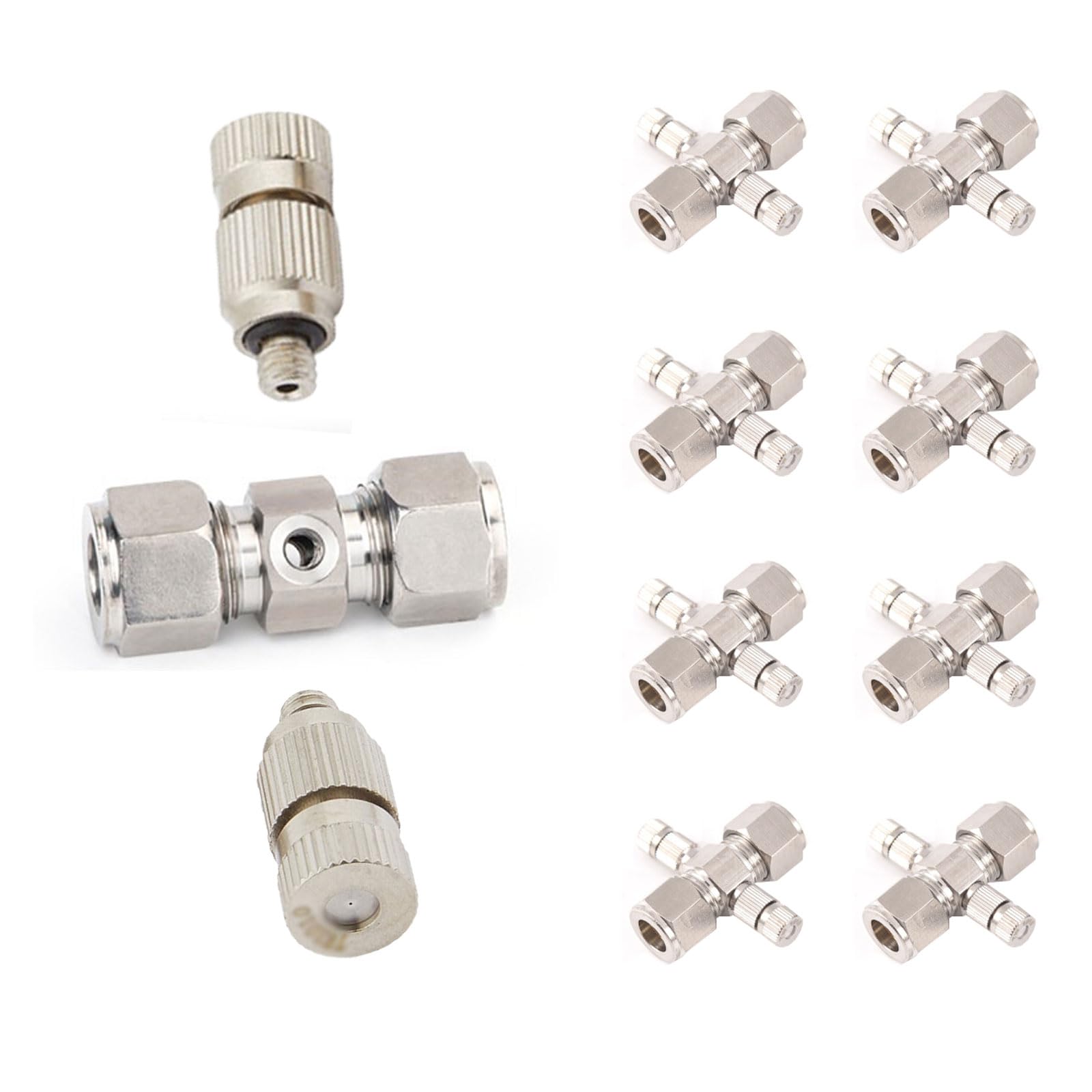 MGNSJGYXN Misting Nozzle Adjustable Brass Atomizing, 10 Pk Garden Misting Nozzles 3/8" QC, 3/16" Thrd, 0.1-1.0mm, No Leak SS Tube(Orifice 0.2mm)