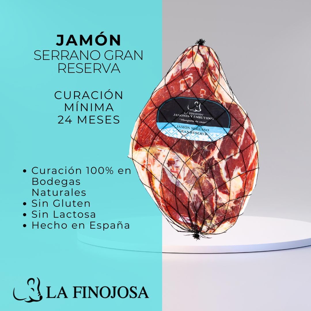 Jamón Serrano Gran Reserva Deshuesado - Peso de 4,5 a 5 kg - Mínimo 24 Meses de Curación - Pata de Jamón - Aroma Intenso y Agradable - Sabor Dulce y Poco Salado - La Finojosa