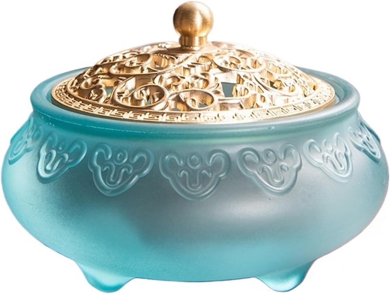 Household Garlic Keeper Chinese Glass Seasoning Garlic Holder Retro Semi Transparent Kitchen Garlic Storage(Blue)