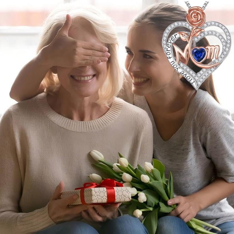 Rose Birthstone Gifts for Mom, S925 Sterling Silver Rose Heart Pendant Birthstone Necklace Mothers Day Valentines Day Christmas Birthday Jewelry Gifts for Mom4