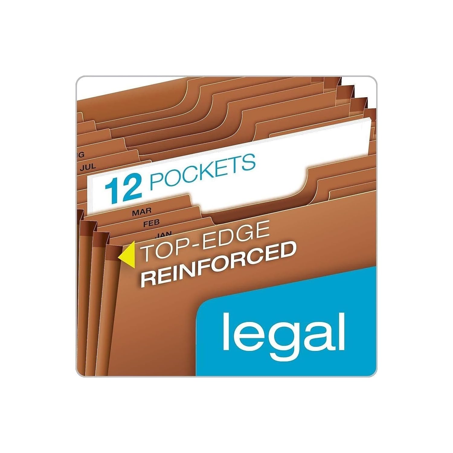 Globe-Weis Heavy Duty 12-Pocket Expanding File - Legal Size With Monthly Tabs, Brown
