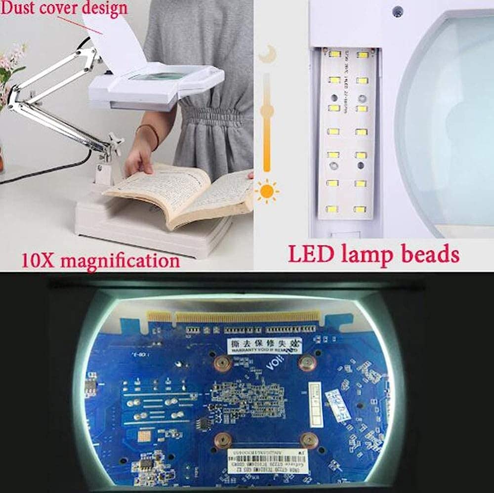 Lupas, LED 3X/5X/8X/10X, Lupa con Soporte de lámpara LED, Escritorio de Mesa Ajustable en Altura con Lupa iluminada para Lectura, Manualidades, Pasatiempos, Trabajo Vision