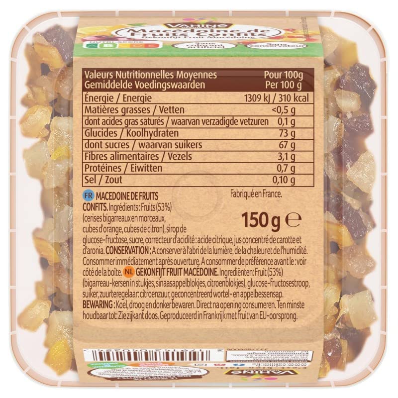 VAHINE - Macédoine De Fruits Confits 150G - Pâtisserie Sucrée - Ingrédients Gourmands - Délicieux Dessert Artisanal - Lot De 4