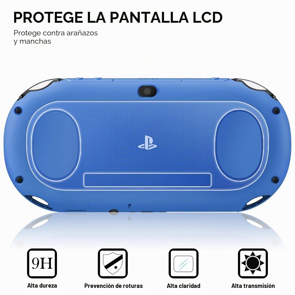 AFUNTA - Protector de pantalla para Sony Playstation Vita 2000, 2 paquetes (4 piezas) de películas de vidrio templado para pantalla y películas de mascotas para la parte posterior, PS Vita PSV 2000