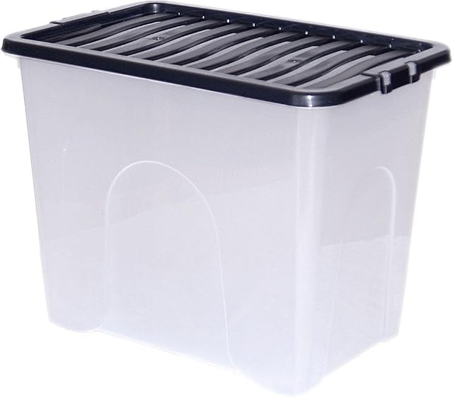 CrazyGadget® Large Big Plastic Storage Clear Box Strong Stackable Container - Made In U.K. (1, XX Large - 80L)