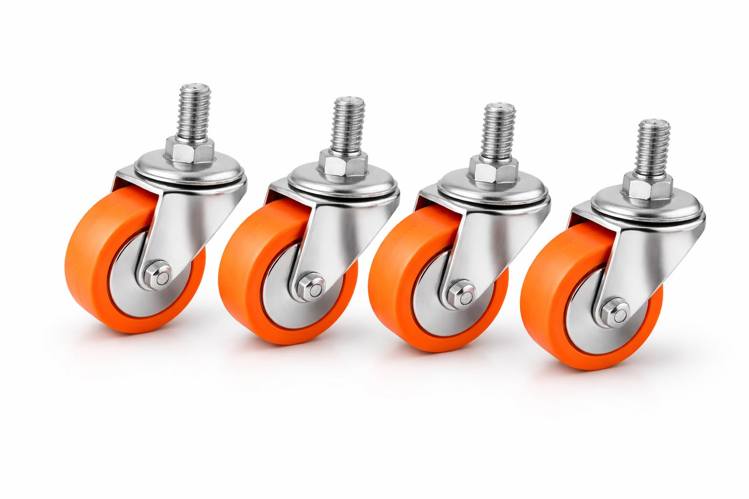 PMPS 2 Inch Swivel Caster Wheel, 8Mm Thread Stem, 360° Rotation, Heavy Duty, Orange PU Wheel, Pack of 4-image-43
