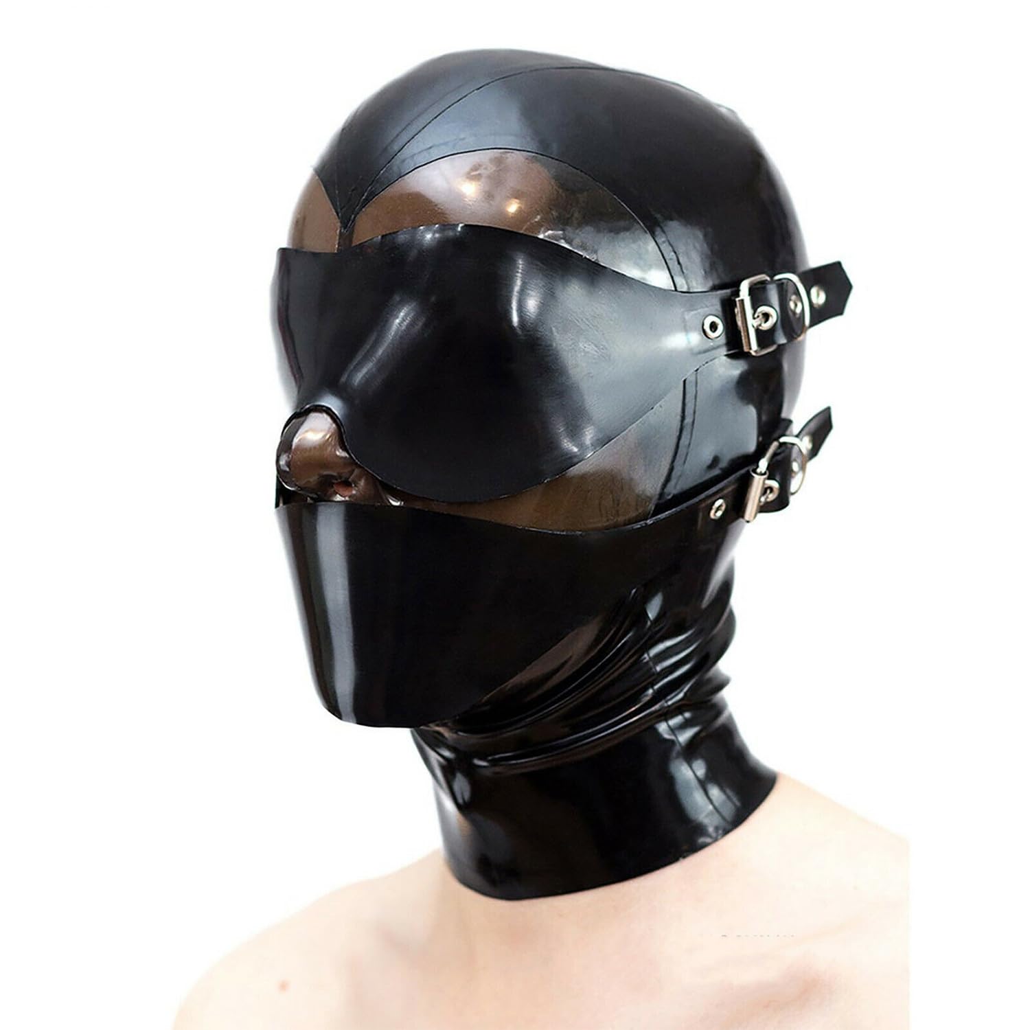 WXLPCGO BDSM Latex Hood Removable Rubber Full Face Mask with Eye Mask with Back Zipper for Men Women Fetish(Size:XXL-73CM)
