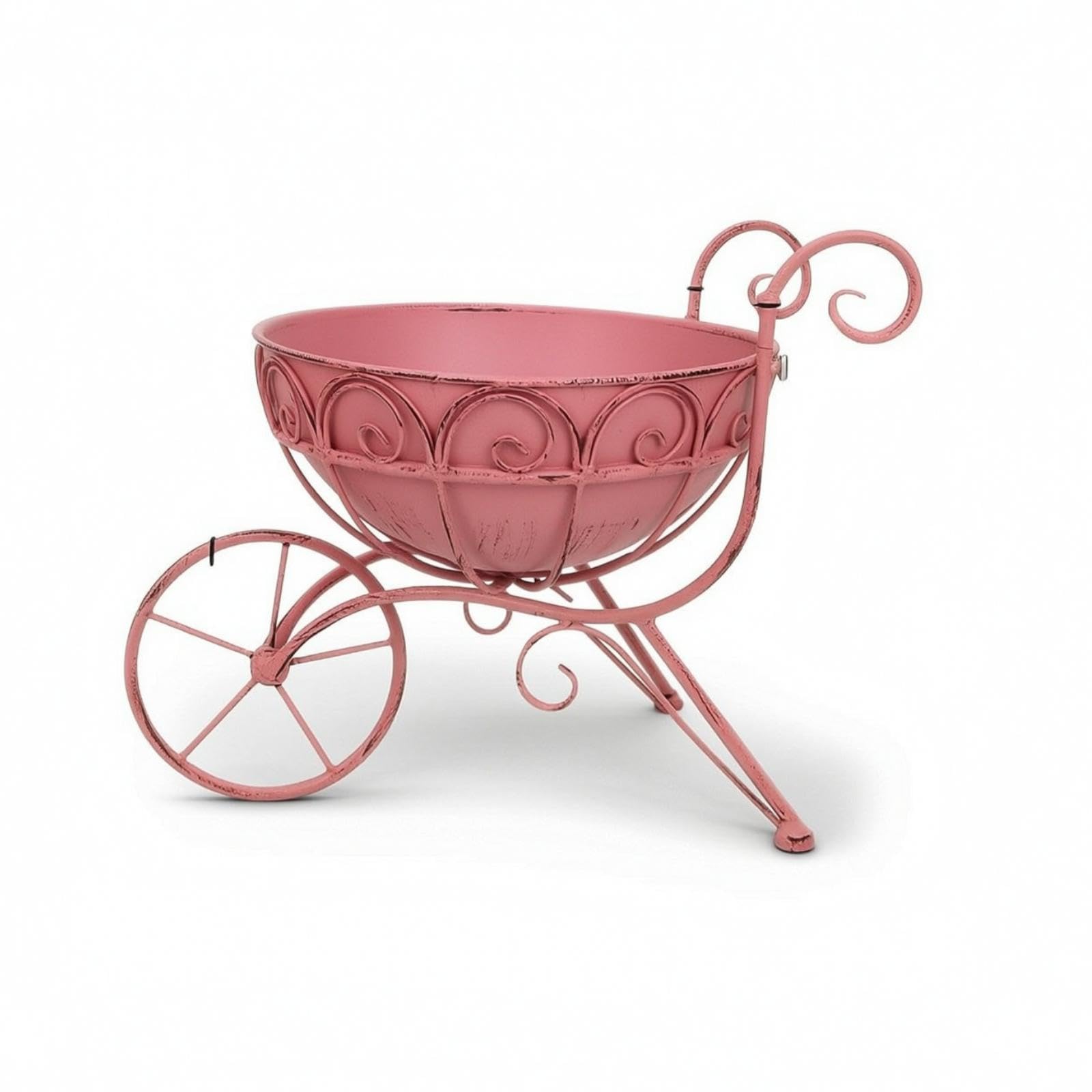 Garden Cart Planter Wire-and-Scroll Metal Planter Pot Holder Decorative Cart Planter Stand for Home Stylists, Gardeners, Patio, Balcony, Porch Pink-image-7
