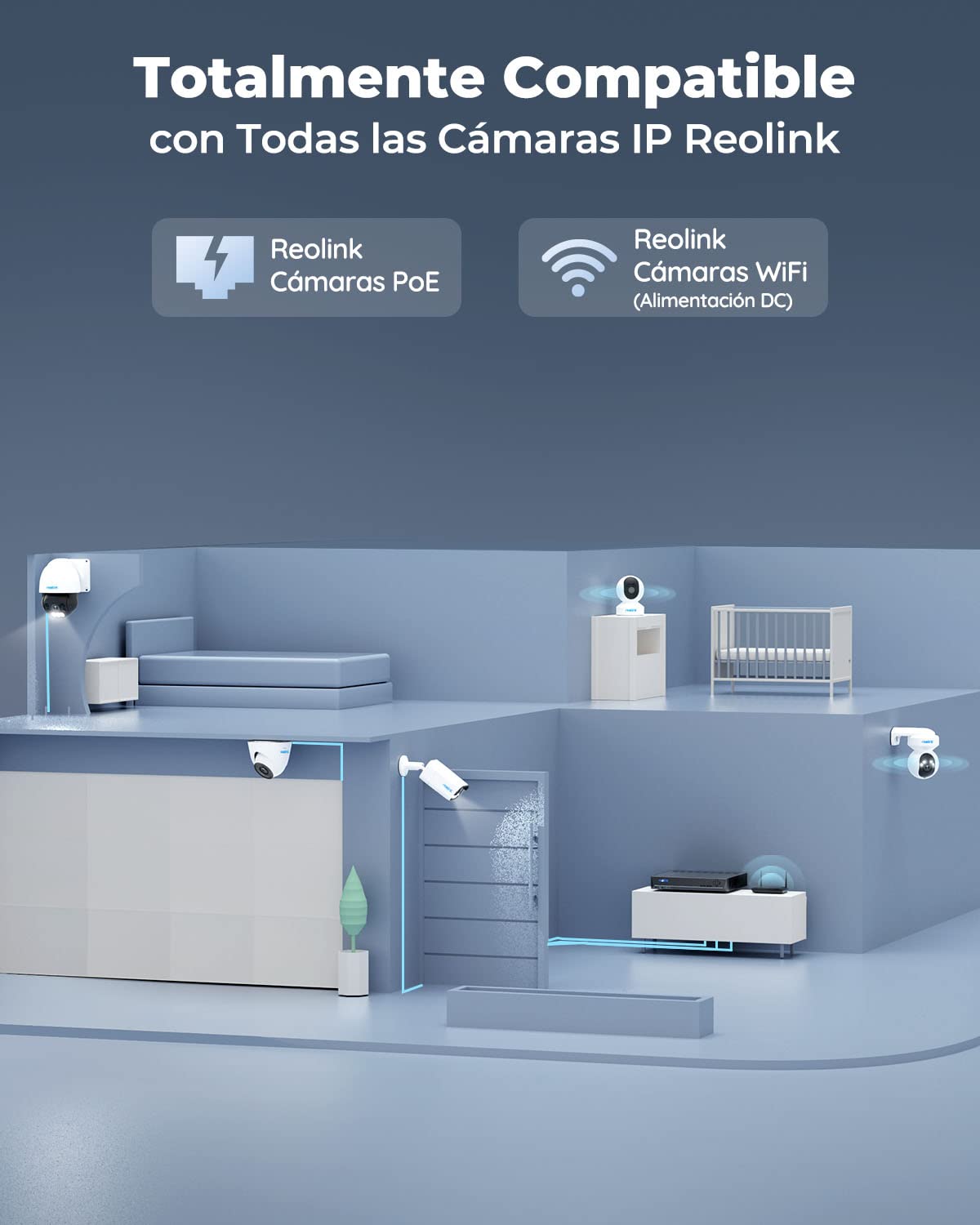 Reolink NVR PoE 16 Canales con 4TB HDD, Grabador de Video Soporta 12MP/4K/5MP/4MP, Capacidad Expandible a 12TB, Video Vigilancia Grabación 24/7, RLN16-410 (Reacondicionado)