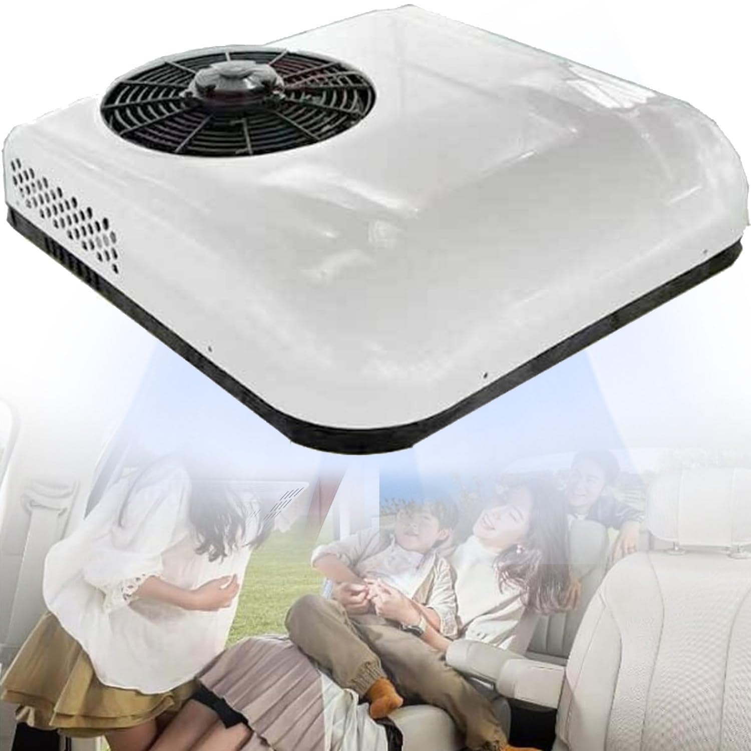 Qiang Climatiseur Toit 12V/24V CC pour Camping-Car,Unité Climatisation Toit - sans Conduit,Refroidissement,Climatisation Stationnement avec Télécommande,pour Camping-Cars/Camions/Bus etc,White-12V