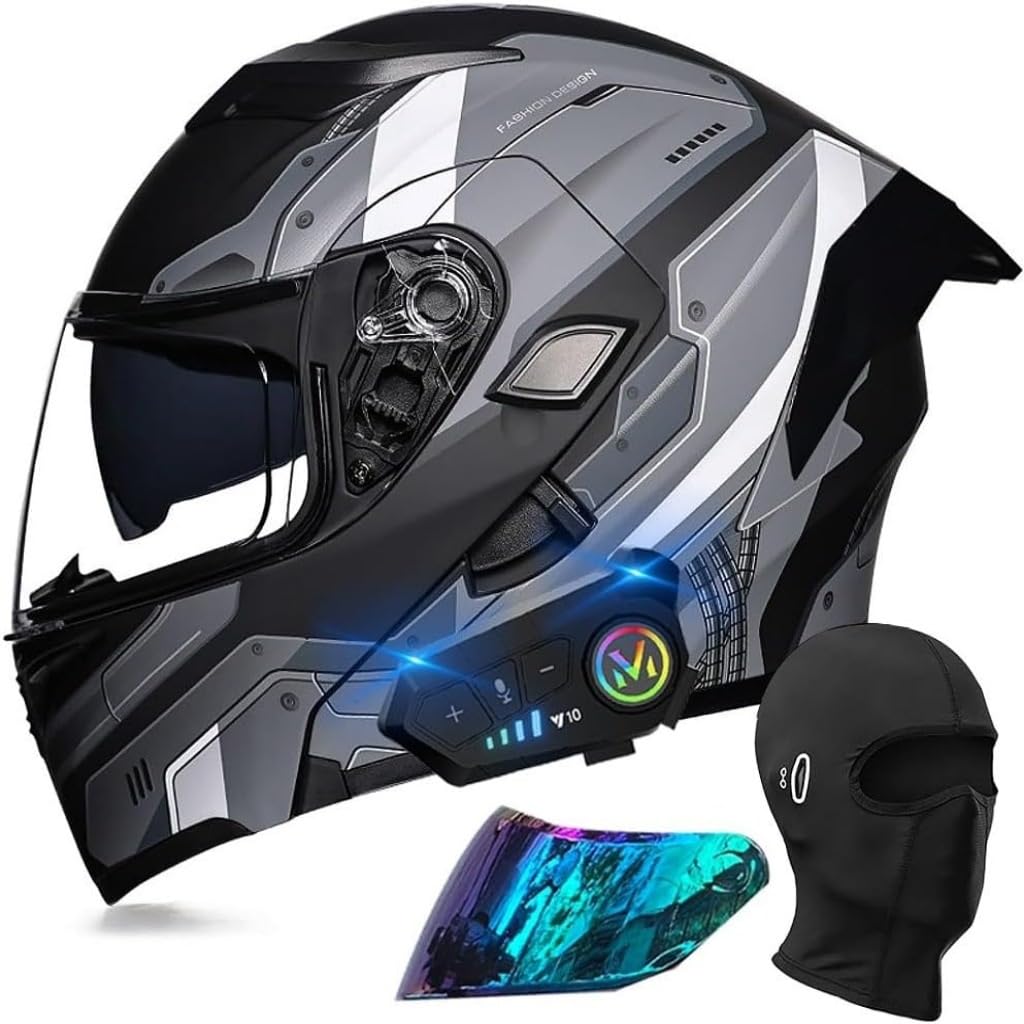 Casco Moto Modular con Bluetooth Integrado, ECE Homologado Casco Integrales Flip Up Moto Jet Scooter para Mujer Hombre Adultos Antivaho Doble Visera