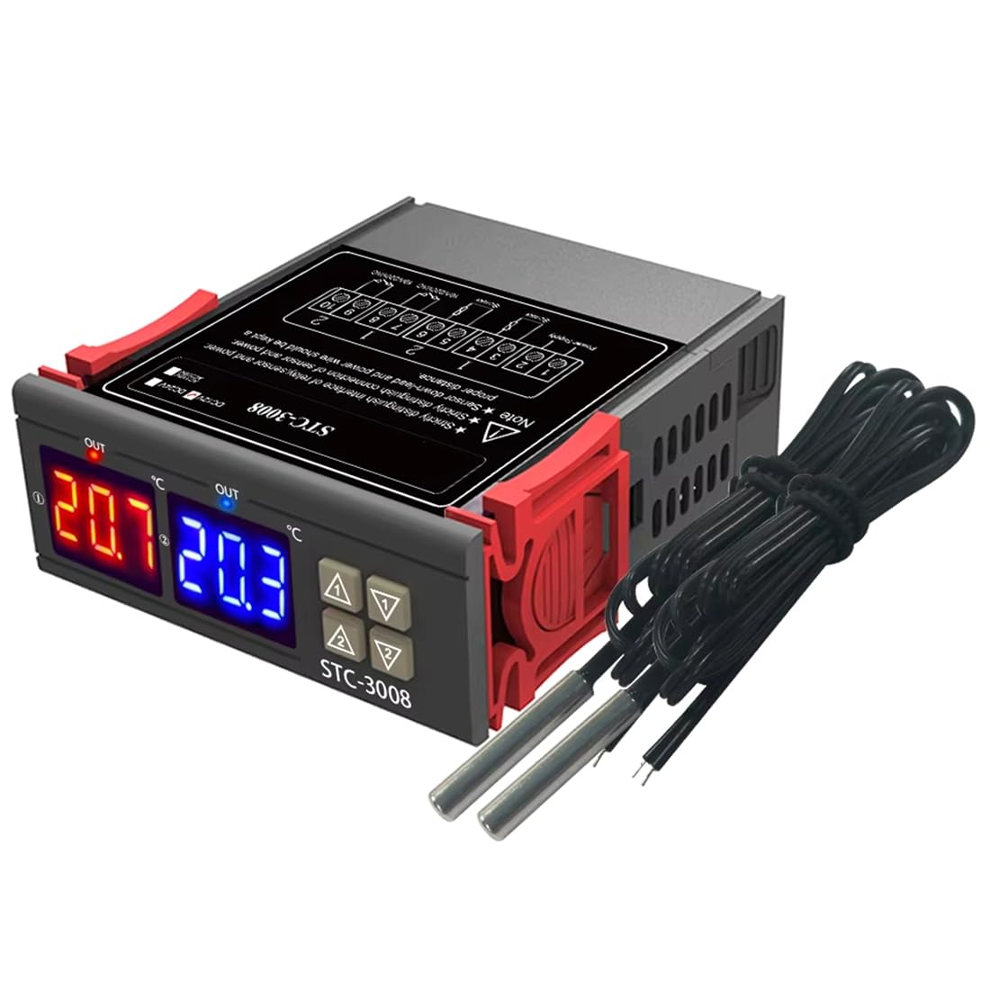 UDSKNV[KSL Dual Digital Temperature Controller Thermostat Relay LED 24V Heater Cooler Dual Probe -3008 Incubator Thermoregulator
