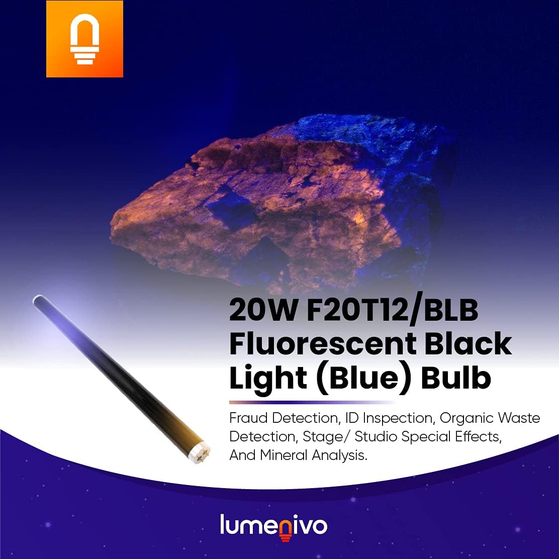 lumenivo F20T12/BLB Fluorescent Black Light (Blue) Bulb Replacement 20 Watts Black Light 24 Inch Bulb - G13 Medium 2 Pin - 1 Pack