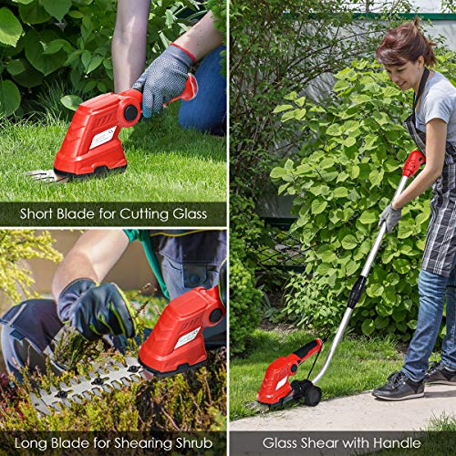 Goplus 7.2V Cordless Grass Shear + Hedge Trimmer W/ Wheeled Extension Pole And Rechargeable Battery #TOP7