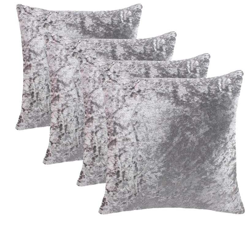 RKAAS HOME Lot de 4 housses de coussin carrées décoratives luxueuses en velours glacé écrasé super doux pour salon, canapé, lit - 40 x 40 cm - Gris...
