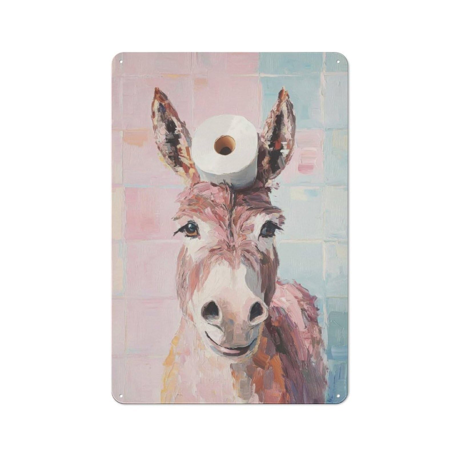 Junmoney Donkey With Toilet Paper Hat Tin Wall Sign With Design 30X20cm, Classic Diner Style Decor For Bakery, Diner, Cafe Or Family Room