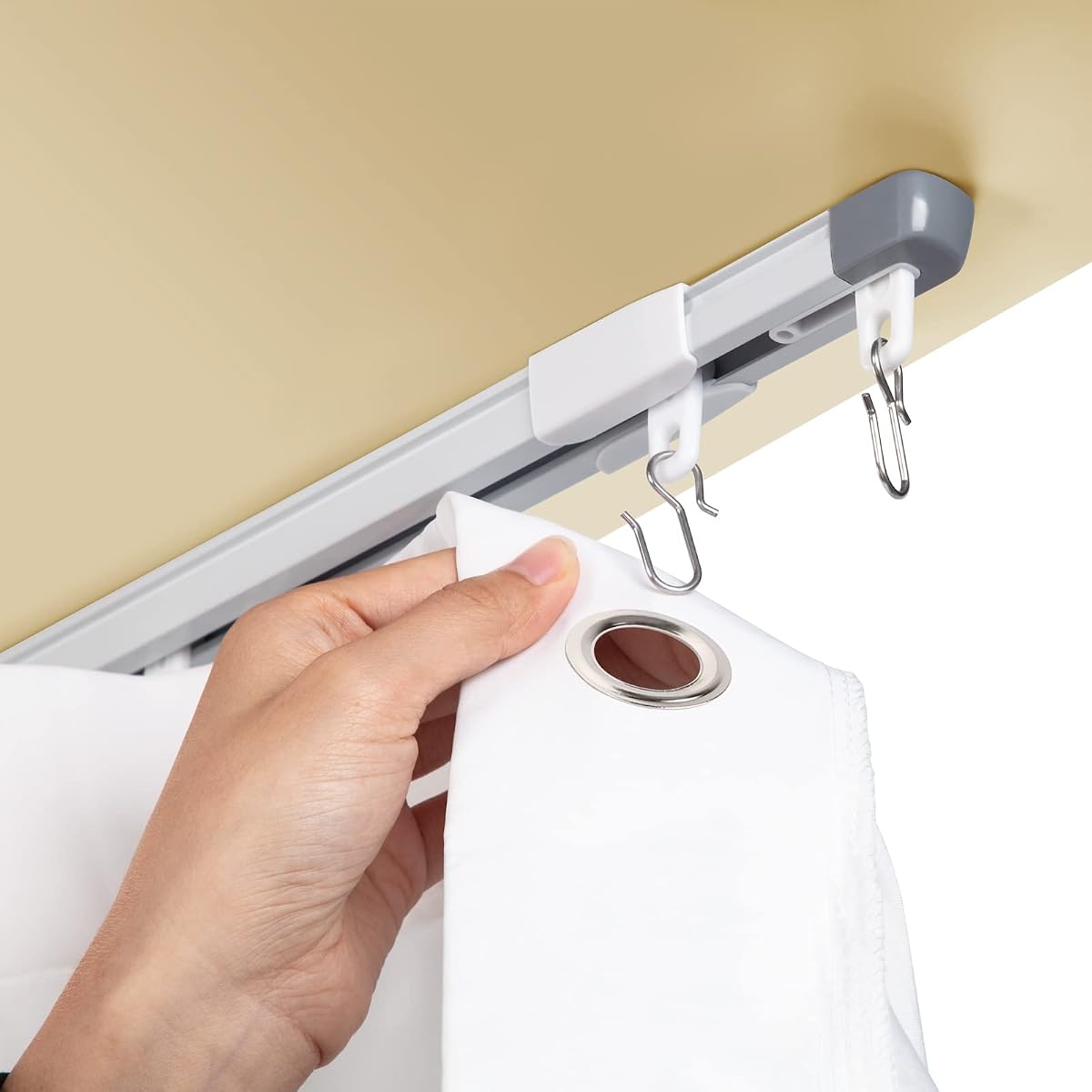 ACMEART Ceiling Curtain Track Retractable 2.8-5.2 FT White | Ceiling Mount Room Divider Curtain Rail Set with Silent Rollers & Hooks for Living Room,Bedroom,Shower & RV