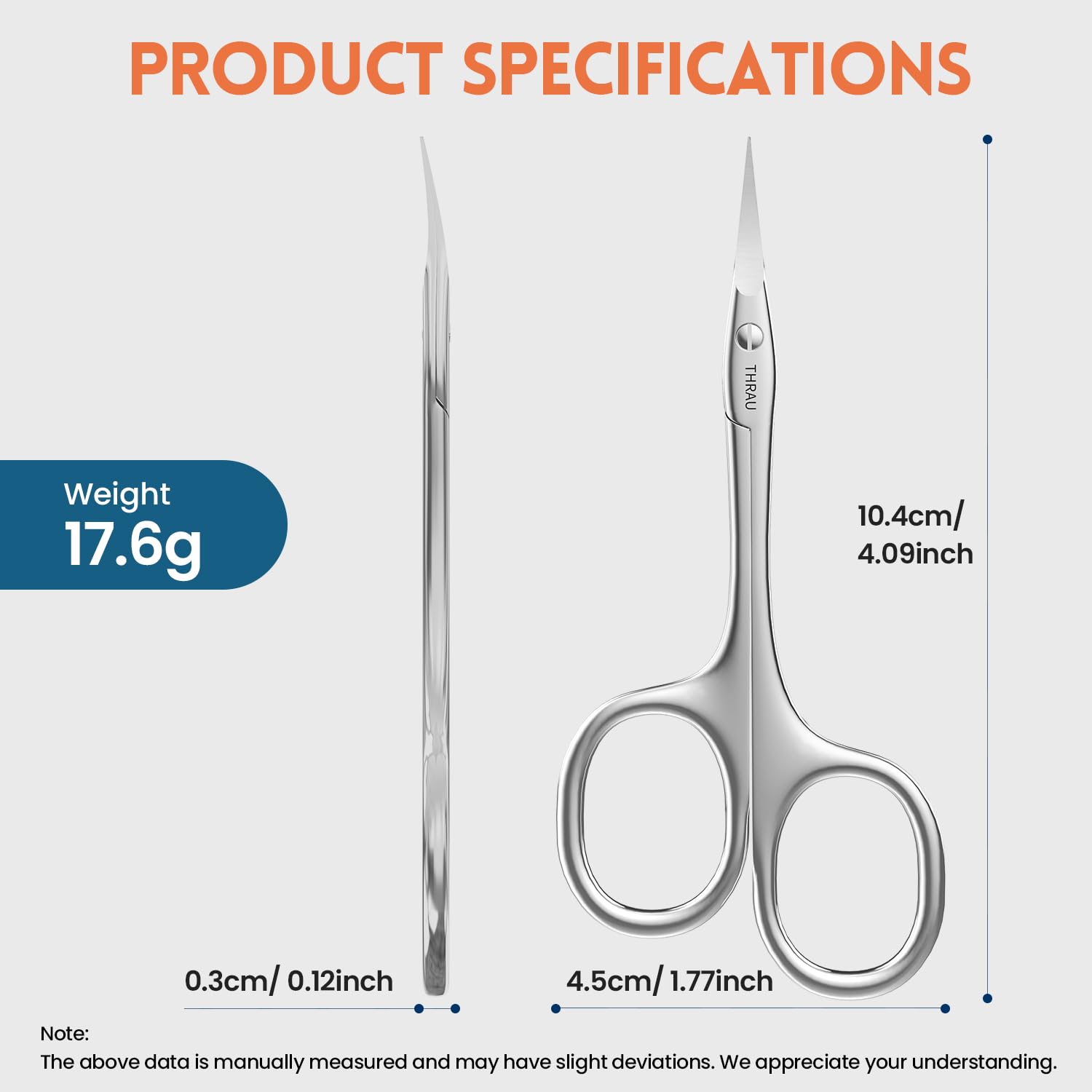 THRAU Forbici per Cuticole per Destrimani – Acciaio Inox Chirurgico con Punta Ricurva Affilata – Per Cuticole, Unghie, Sopracciglia, Ciglia, Naso e Barba – Ideale per Manicure