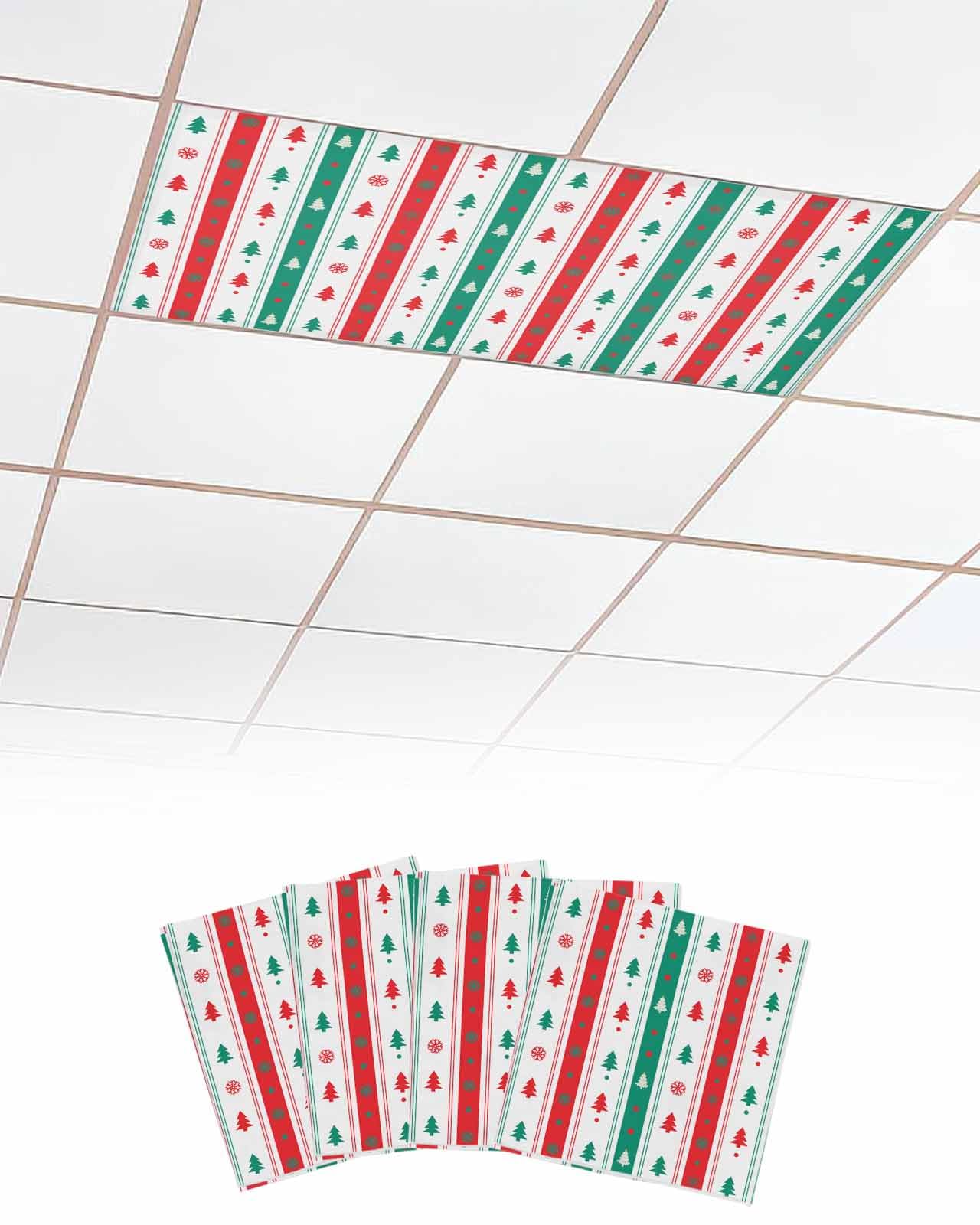 EwdeWwo Merry Christmas 4 Pcs Fluorescent Light Covers for Ceiling Lights, Xmas Tree Snowflake Dot Magnetic Light Filters for Eliminate Harsh Glare Classroom Office Decoration, 4 x 2 Ft