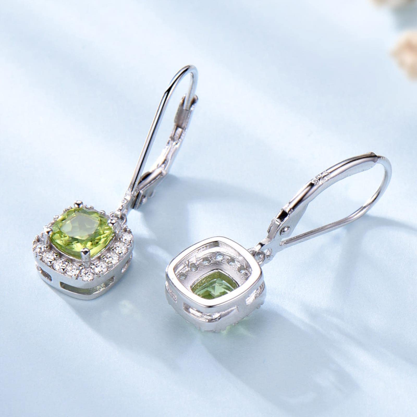 LOKILOKI 1.36ct Pendientes De Gota Cuadrados De Peridoto Natural Plata Genuina 925 Joyería Informal Elegante Piedra Preciosa para Mujeres Regalos De Boda