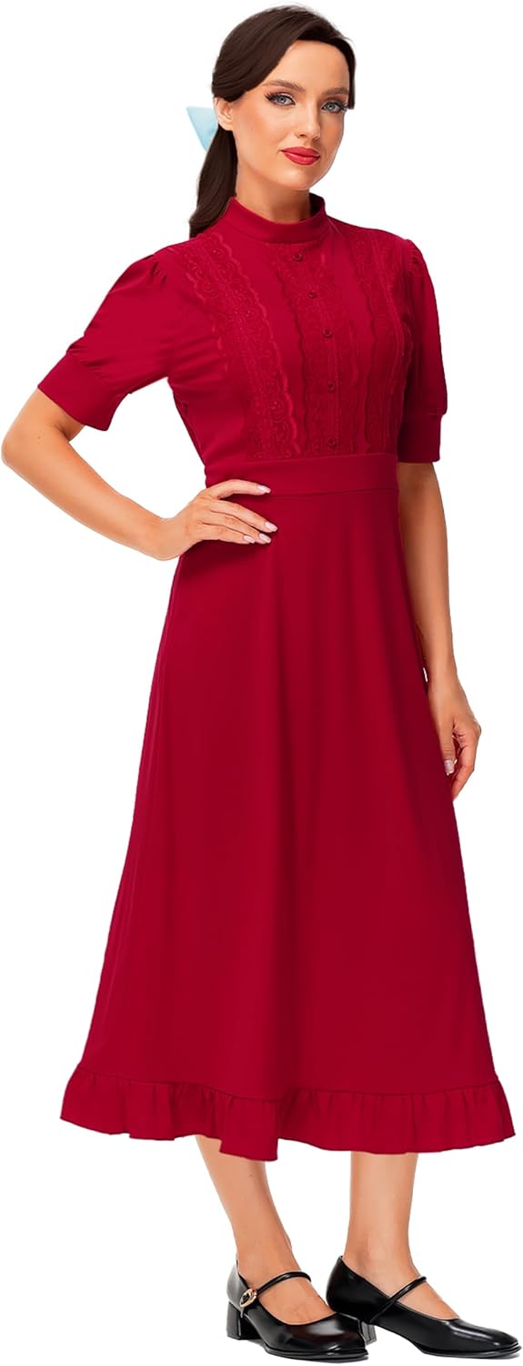 AOBUTE Halloween Womens Horror Movie Red Costume Short Sleeve Gothic Dress