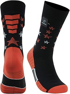 RANDY SUN Waterproof Flag Socks, Ultralight Mid Calf Athletic Socks for Men and Women, Cushion Hiking Running Walking Fishing Climbing Socks, 1 Pair-Black&Red X-Small