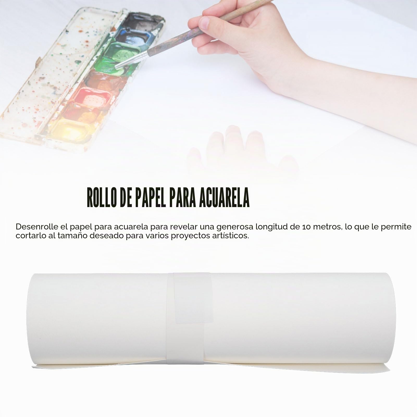 Papel de Acuarela, Rollo de Papel para Artes y Manualidades, Semialgodón Lavable, Resistente Al Desgarro, 10 M de Longitud, Rollo de Papel de Acuarela para Niños Papel de