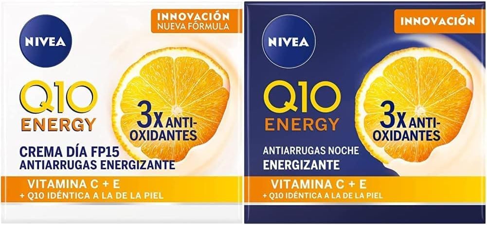 NIVEA Q10 Energy Crema de Día Antiarrugas FP15 con Vitamina C (1 x 50 ml) + NIVEA Q10 Energy Crema de Noche Antiarrugas Energizante (1 x 50 ml)