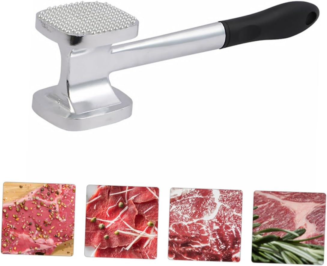 Double-sided Aluminum Meat Hammer with Long Handle for Easy Storage Non-slip Kitchen Steak Pounder Mallet Efficiently Tenderizes Beef and Poultry Without Tearing for Home and